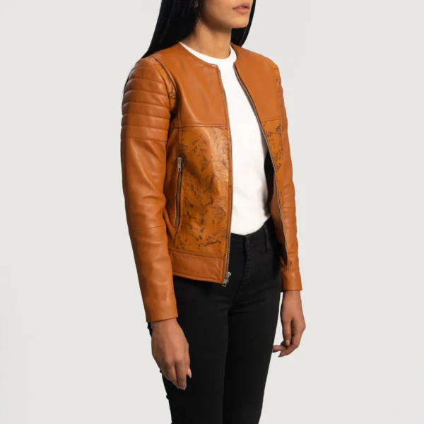 UB FASHION SANDY TAN DYE LEATHER BIKER JACKET