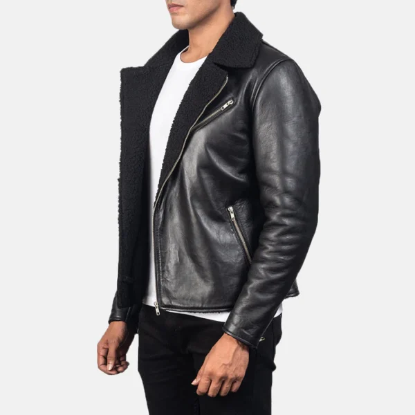 UB FASHION ALBERTO SHEARLING BLACK LEATHER JACKET