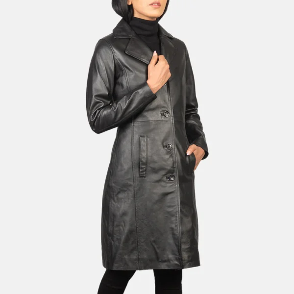 UB FASHION ALEXIS BLACK SINGLE BREASTED LEATHER COAT