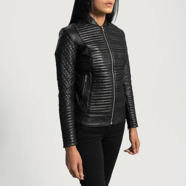 UB FASHION CITYSCAPE BLACK LEATHER BIKER JACKET