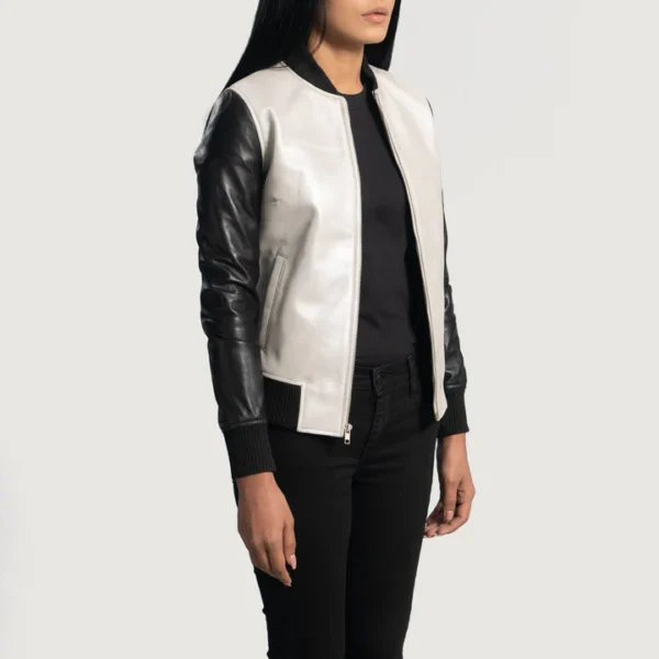 UB FASHION COLE SILVER LEATHER BOMBER JACKET