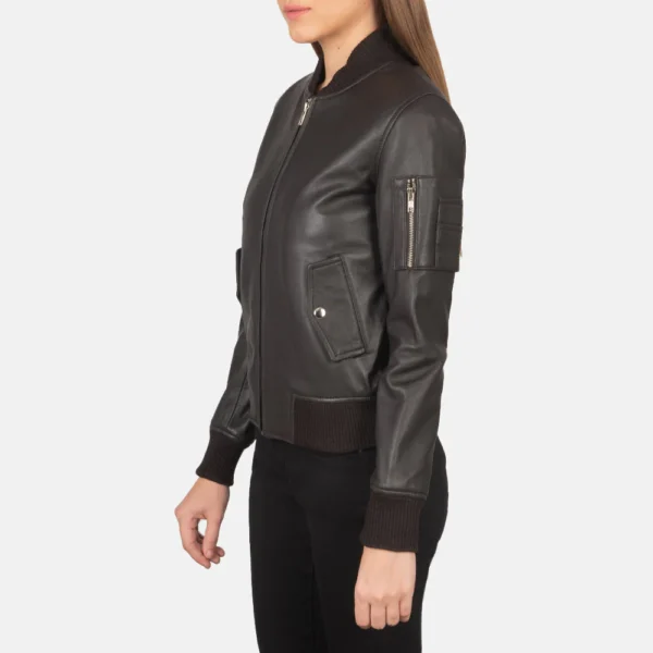 UB FASHION AVA MA-1 BROWN LEATHER BOMBER JACKET