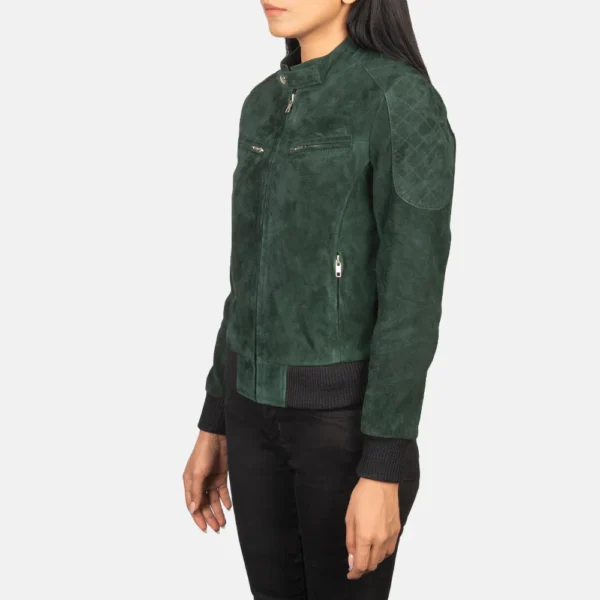 UB FASHION ZENNA GREEN SUEDE BOMBER JACKET