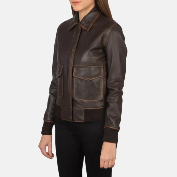 UB FASHION WESTA A-2 BROWN LEATHER BOMBER JACKET