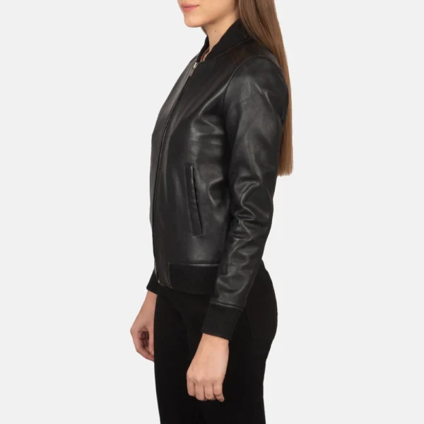 UB FASHION BLISS BLACK LEATHER BOMBER JACKET