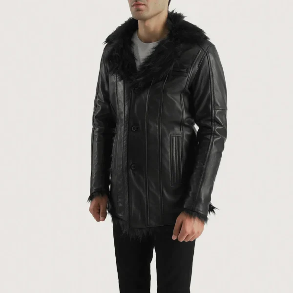 UB FASHION FURCLIFF BLACK LEATHER COAT