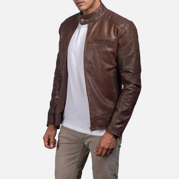 UB FASHION DEAN BROWN LEATHER BIKER JACKET