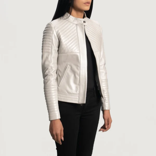 UB FASHION ICE MAIDEN SILVER QUILTED LEATHER BIKER JACKET