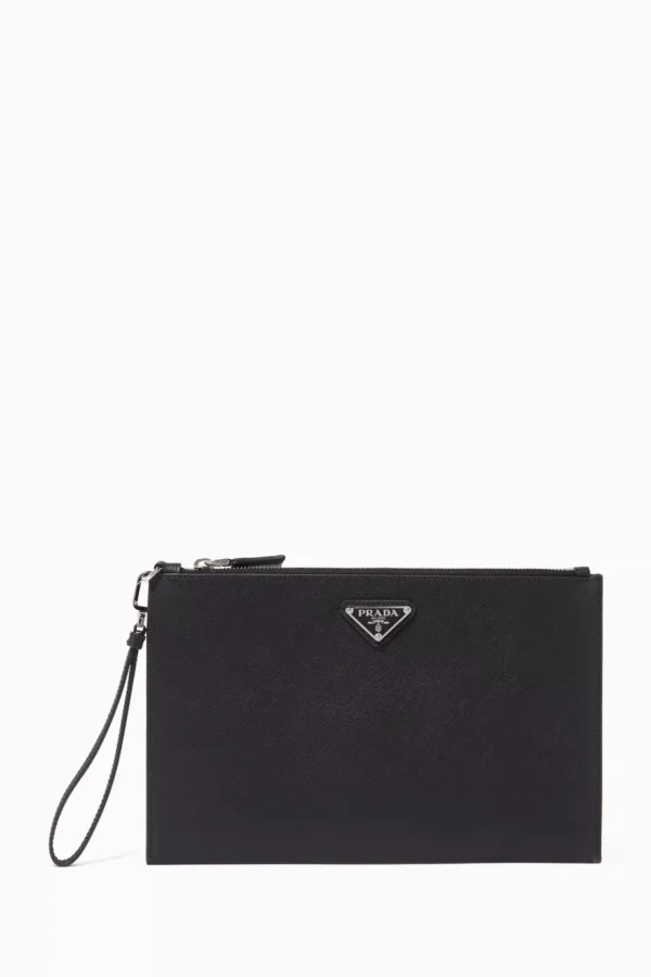 UB FASHION PRADA Black Saffiano Leather Pouch