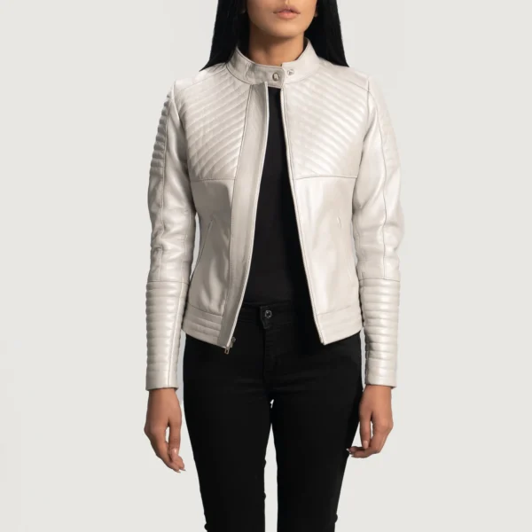 UB FASHION ICE MAIDEN SILVER QUILTED LEATHER BIKER JACKET