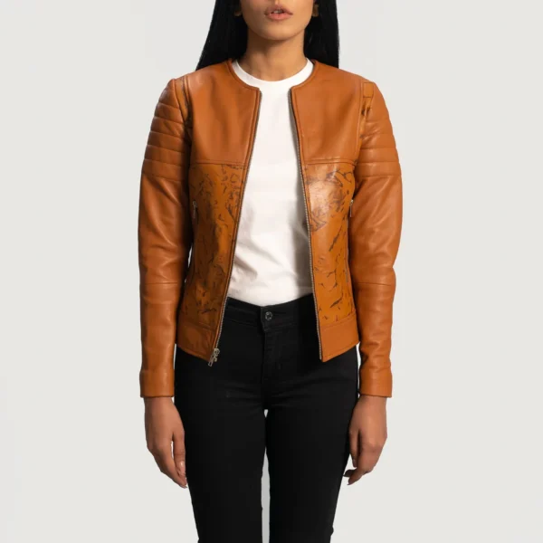 UB FASHION SANDY TAN DYE LEATHER BIKER JACKET