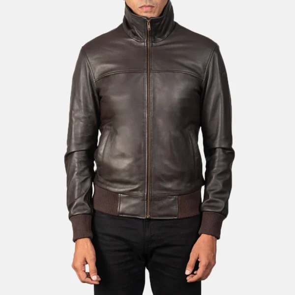 UB FASHION AIR ROLF BROWN LEATHER BOMBER JACKET