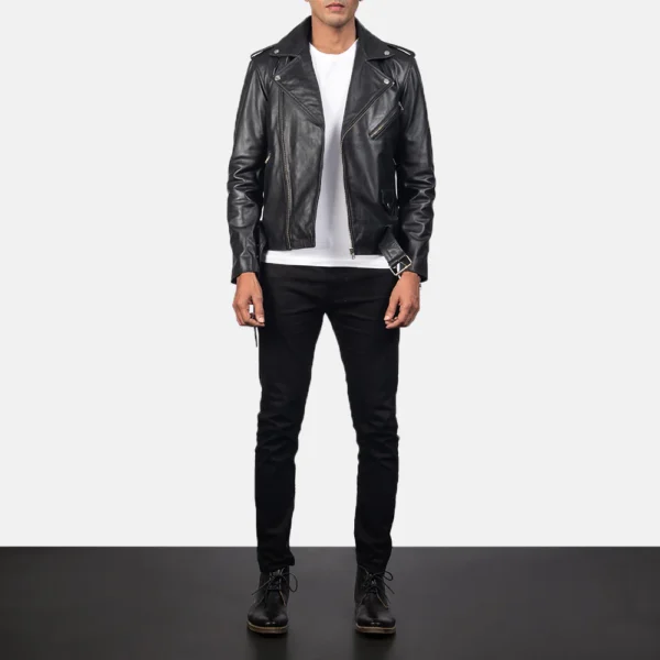 UB FASHION ALLARIC ALLEY BLACK LEATHER BIKER JACKET