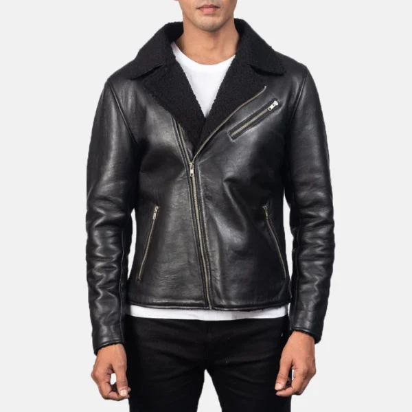 UB FASHION ALBERTO SHEARLING BLACK LEATHER JACKET