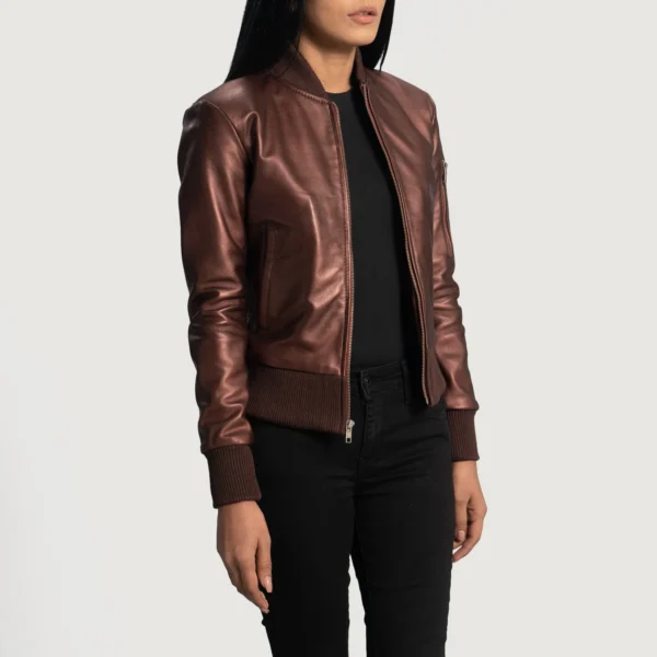 UB FASHION REIDA MAROON LEATHER BOMBER JACKET