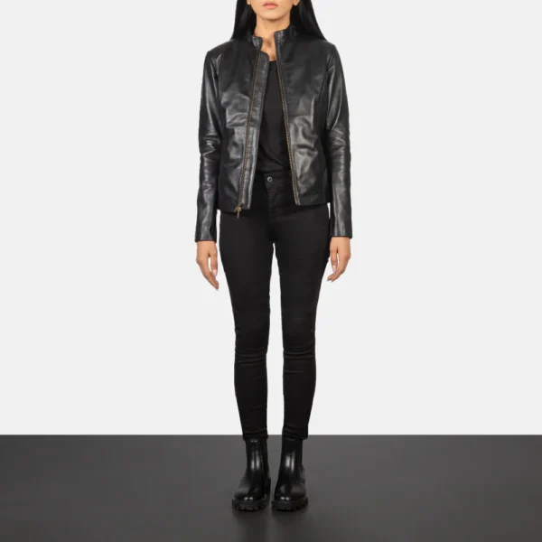 UB FASHION RUMELLA BLACK LEATHER BIKER JACKET