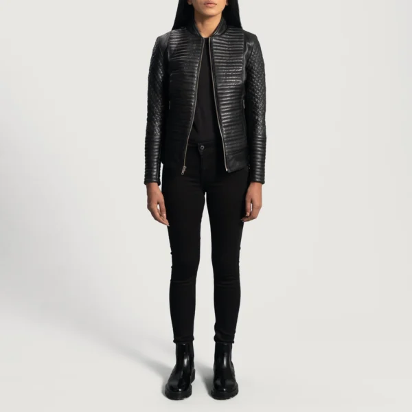 UB FASHION CITYSCAPE BLACK LEATHER BIKER JACKET