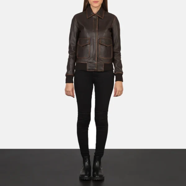 UB FASHION WESTA A-2 BROWN LEATHER BOMBER JACKET