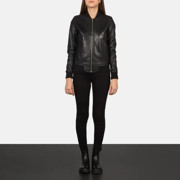 UB FASHION BLISS BLACK LEATHER BOMBER JACKET