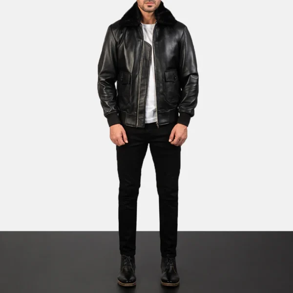 UB FASHION AIRIN G-1 BLACK LEATHER BOMBER JACKET