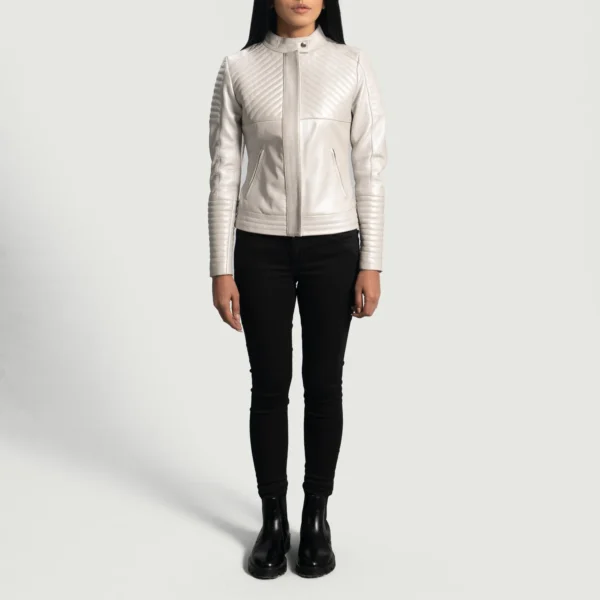 UB FASHION ICE MAIDEN SILVER QUILTED LEATHER BIKER JACKET