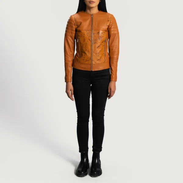 UB FASHION SANDY TAN DYE LEATHER BIKER JACKET