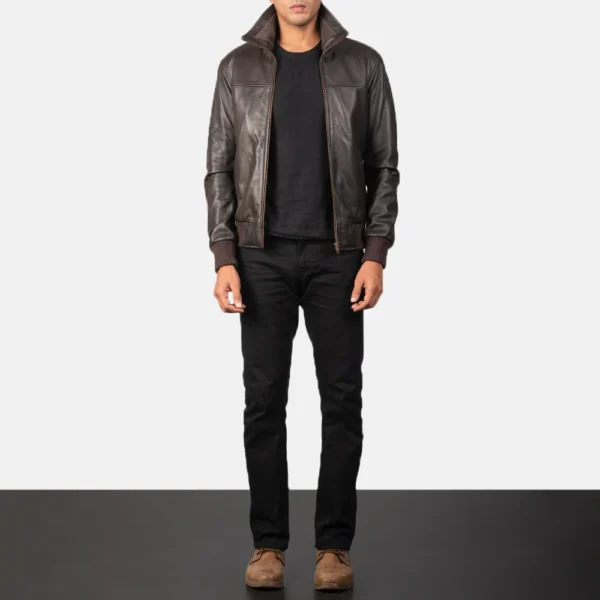 UB FASHION AIR ROLF BROWN LEATHER BOMBER JACKET