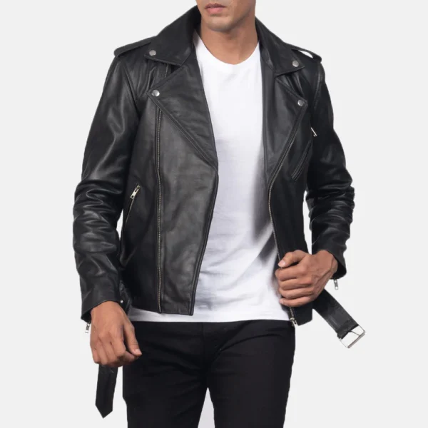 UB FASHION ALLARIC ALLEY BLACK LEATHER BIKER JACKET