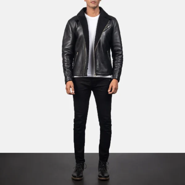 UB FASHION ALBERTO SHEARLING BLACK LEATHER JACKET