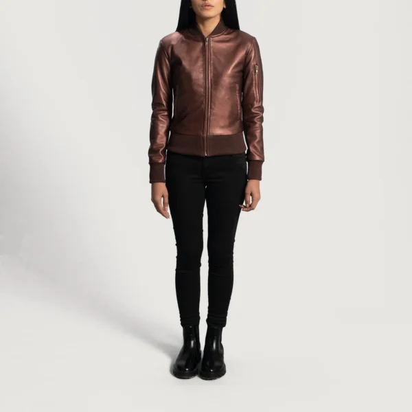 UB FASHION REIDA MAROON LEATHER BOMBER JACKET