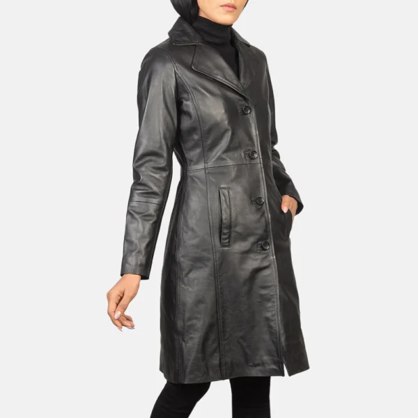 UB FASHION ALEXIS BLACK SINGLE BREASTED LEATHER COAT