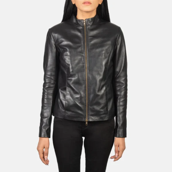 UB FASHION RUMELLA BLACK LEATHER BIKER JACKET