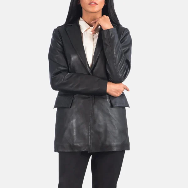 UB FASHION MARILYN BLACK LEATHER BLAZER