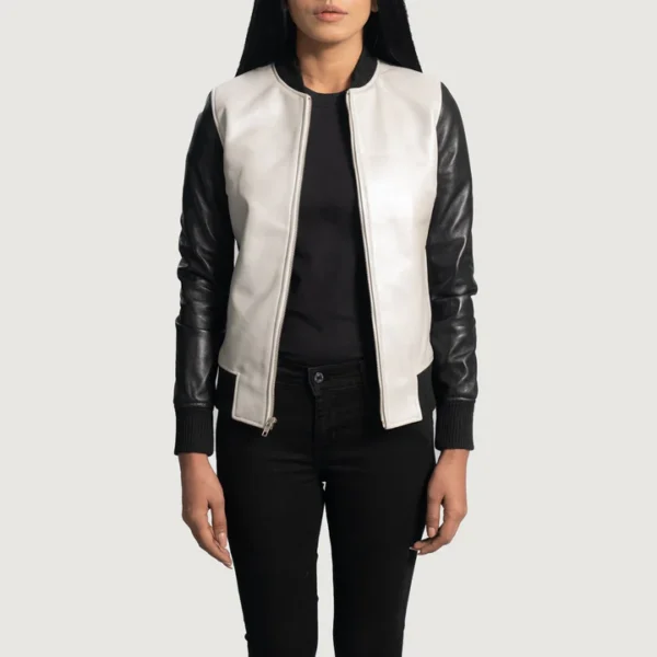 UB FASHION COLE SILVER LEATHER BOMBER JACKET