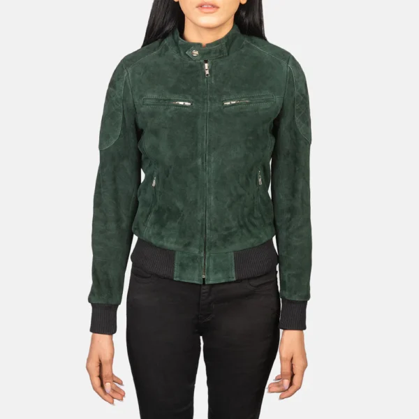 UB FASHION ZENNA GREEN SUEDE BOMBER JACKET