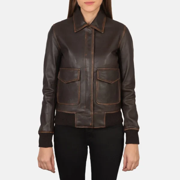 UB FASHION WESTA A-2 BROWN LEATHER BOMBER JACKET