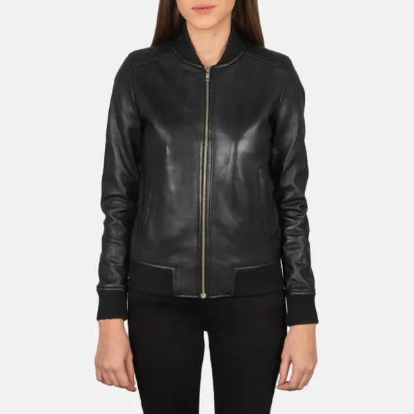 UB FASHION BLISS BLACK LEATHER BOMBER JACKET