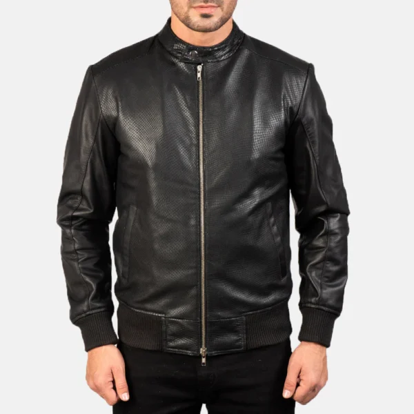 UB FASHION AVAN BLACK LEATHER BOMBER JACKET