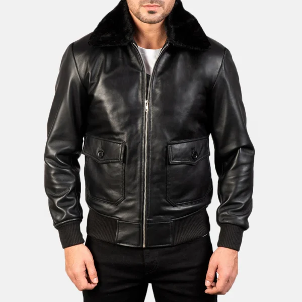 UB FASHION AIRIN G-1 BLACK LEATHER BOMBER JACKET