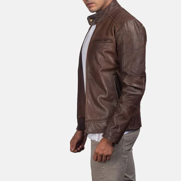 UB FASHION DEAN BROWN LEATHER BIKER JACKET