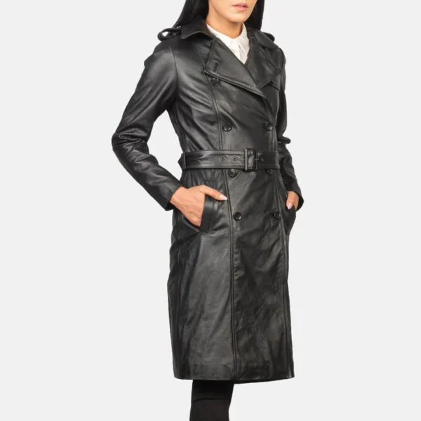 UB FASHION ALICE BLACK DOUBLE BREASTED LEATHER COAT