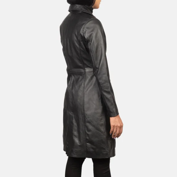 UB FASHION ALEXIS BLACK SINGLE BREASTED LEATHER COAT