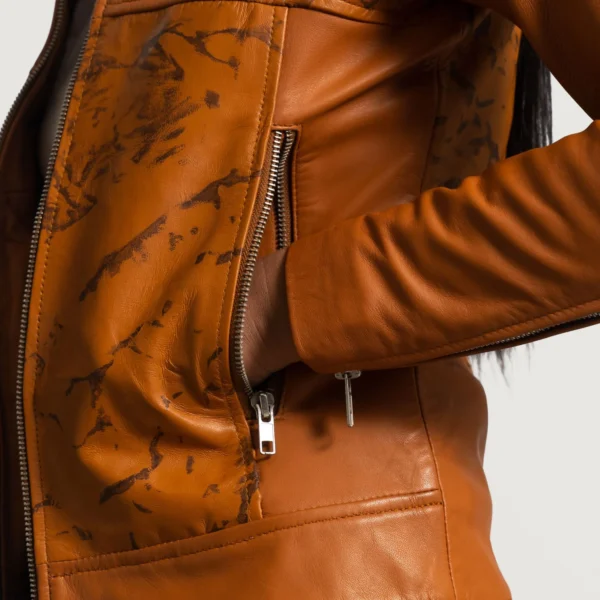 UB FASHION SANDY TAN DYE LEATHER BIKER JACKET