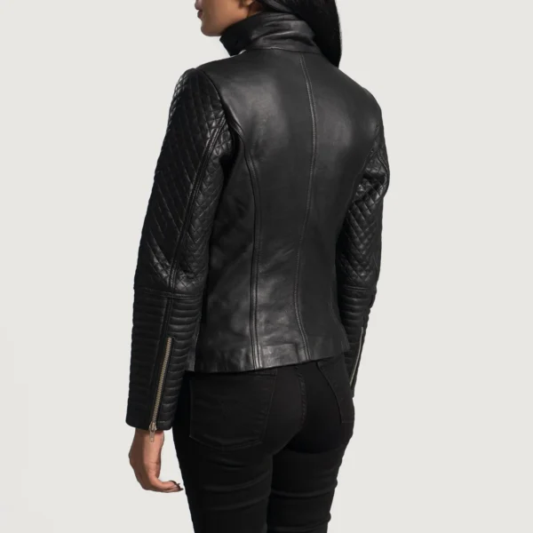 UB FASHION ALIA METALLIC BLACK LEATHER BIKER JACKET