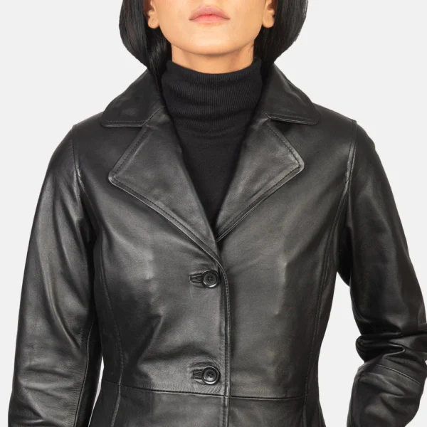 UB FASHION ALEXIS BLACK SINGLE BREASTED LEATHER COAT