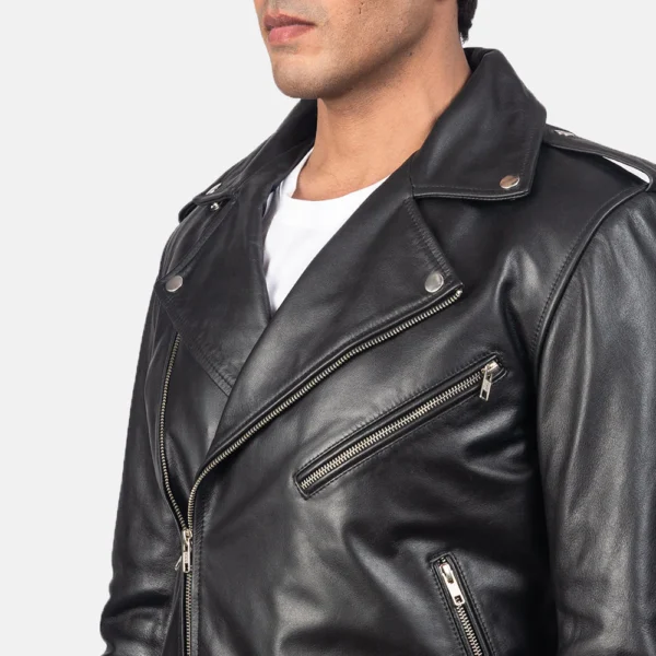 UB FASHION ALLARIC ALLEY BLACK LEATHER BIKER JACKET