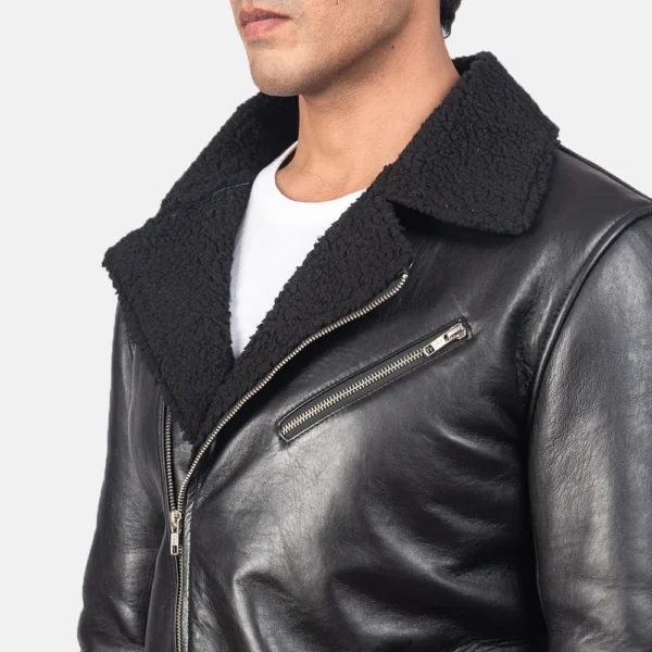 UB FASHION ALBERTO SHEARLING BLACK LEATHER JACKET