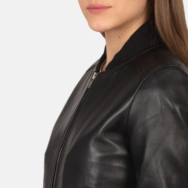 UB FASHION BLISS BLACK LEATHER BOMBER JACKET