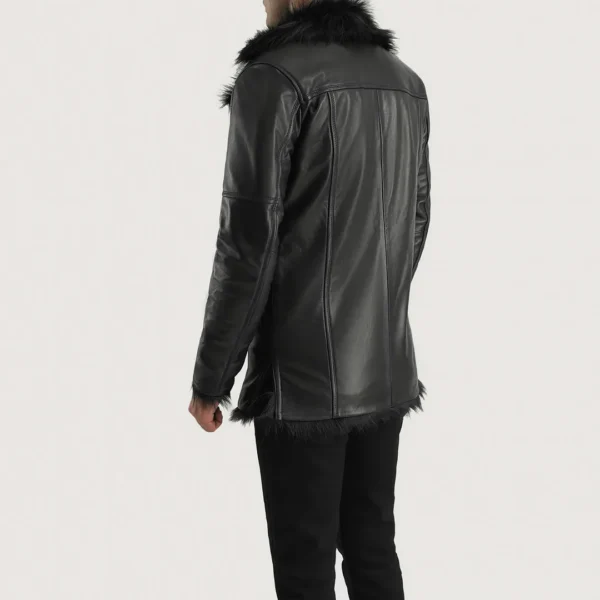 UB FASHION FURCLIFF BLACK LEATHER COAT