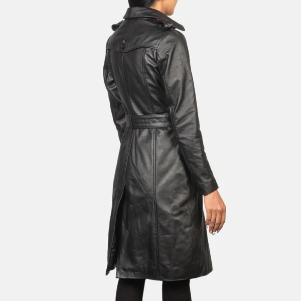 UB FASHION ALICE BLACK DOUBLE BREASTED LEATHER COAT